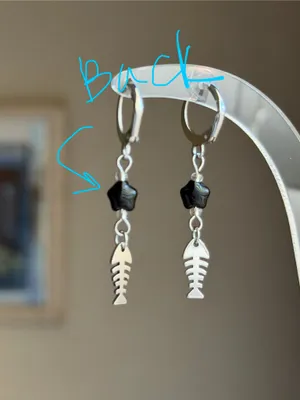 Handmade fish bone & star stainless steel unique funky dangle earrings🌀🐟💙⭐️ thumbnail 7