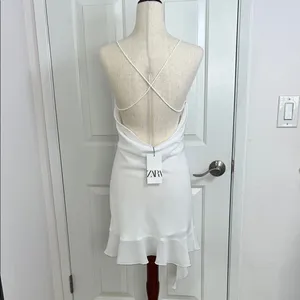 Zara White Ruffle Hem Dress‎ thumbnail 4