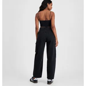 Tinseltown Juniors Cargo Jeans Size 0 Black High Rise Baggy Wide Leg Denim thumbnail 6