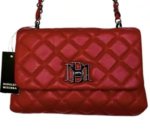 Badgley Mischka Designer Quilted Leather Red Silver Crossbody Purse thumbnail 2