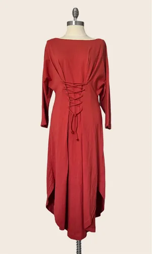Free People Beach NWT Sz S Boho Lace-Up Midi Dress Terracotta Rust Cotton thumbnail 2