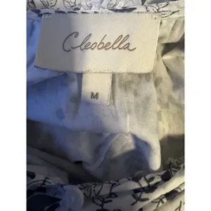 Cleobella Nevah Floral Mini Dress White Blue Puff Sleeve Tie Belt Cotton Size M thumbnail 5