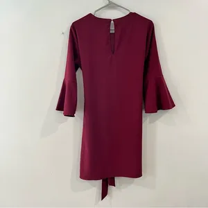 Lulus Last Love Song Burgundy Tie Waist 3/4 Bell‎ Sleeve Dress MEDIUM thumbnail 7
