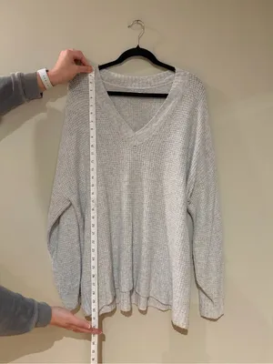 American Eagle Gray Waffle Knit Sweater thumbnail 5