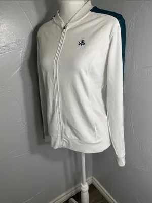 Lady Hanger Tennis Jacket White Green Lightweight Athletic Zip Up. thumbnail 4