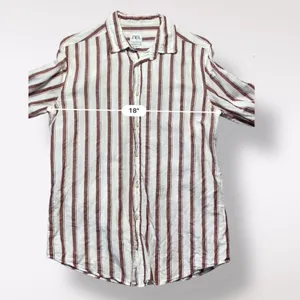 Zara Relaxed Fit Striped Long Sleeve Shirt Womens Size M Brown White‎ thumbnail 5