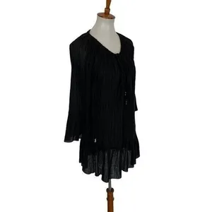 Ralph Lauren Tunic Small Black‎ Long Sleeve Pleated Boho Classic Essential thumbnail 4