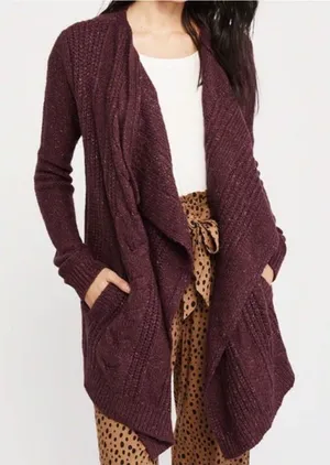 Abercrombie & Fitch Burgundy Cross Hatch Cable Knit‎ Cardigan Size M thumbnail 1
