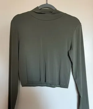Zara Olive Green Long Sleeve Mock Neck Top thumbnail 1