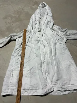 Lululemon Lightweight White Hooded cardigan m with Heather Gray/cream Sleeves 6 thumbnail 9