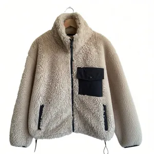 abercrombie fitch Sherpa Fleece Jacket Sz L Cinch Waist Zip Up Front Beige thumbnail 1