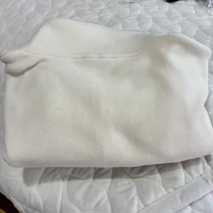 Qinsen Fleece Cropped Jacket‎ Pullover Women's Size Small Cream Y2K Drawstring thumbnail 9