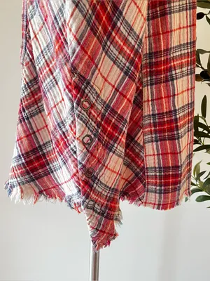 Free People Red Plaid Button-Up Shirt Cotton Gauze crinkle thumbnail 3