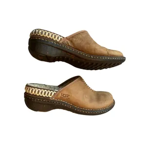 UGG Australia Womens 7 Chestnut Leather Tasman Braid Shearling Lined Clogs thumbnail 4