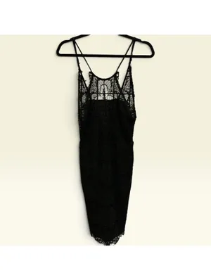 Anthropologie Black Lace Midi Dress with Spaghetti Straps thumbnail 4