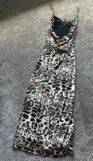 Blue Blush Leopard Print Maxi Dress in Tan and Black thumbnail 1
