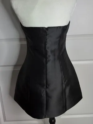 Boohoo Bandeau Satin A-Line Mini Dress Black Size 6 thumbnail 2