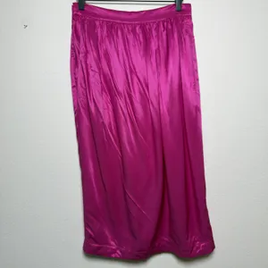 Anthropologie Maeve Women Tulip Midi Skirt 8 Pink Satin Faux Wrap Magenta thumbnail 5
