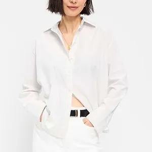 Old Navy Tie-Back Open-Back Button-Down Shirt Neutral Stripe Women’s M thumbnail 3