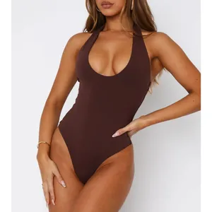 White Fox Halter Bodysuit Want To Be Me Size S Chocolate Brown thumbnail 5
