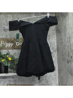 NWT Wild Fable Plunge Bubble Off Shoulder Mini A-Line Dress 94775097 Black M thumbnail 3