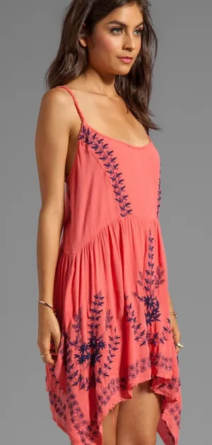 Free People Intimately Meadows of Medallion coral embroidered slip dress thumbnail 1