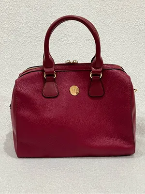 Jessica Moore Berry Red Pebbled Faux Leather Venture Satchel thumbnail 2