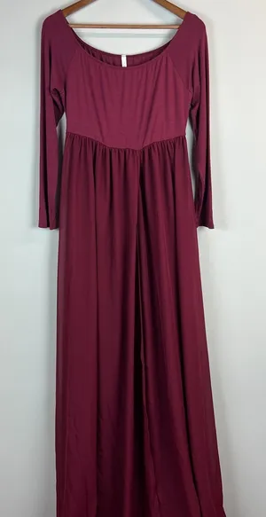 PinkBlush Maxi Dress Womens XL Maroon Off Shoulder Sheer A-Line Unlined Flowy thumbnail 1