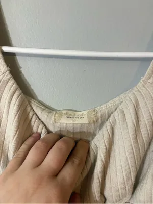 Altar'd State‎ Cream Ribbed Scoop-Neck Crop Top with Fluted Sleeves thumbnail 2