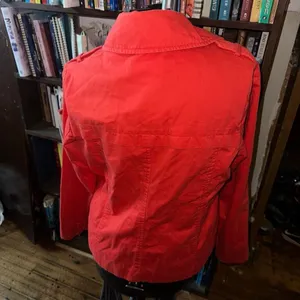 Old Navy bright red lightweight peacoat L minimalist trench coat thumbnail 3