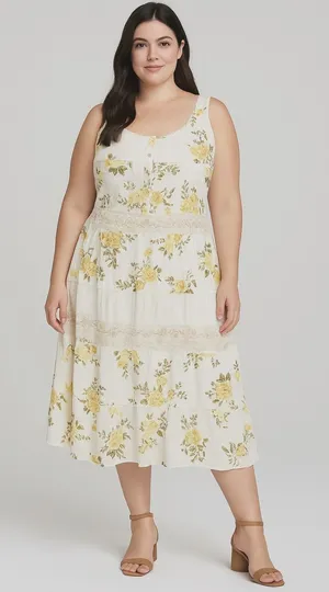 Vintage. Aman Boho Floral Lace‎ Tiered Dress 1X Cotton Sleeveless Cottagecore thumbnail 1