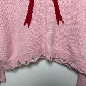 Wildfox Women Sweater Large Pink Bow Distressed V-Neck Oversized Pullover thumbnail 6