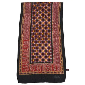 Laura Biagiotti Scarf Womens Red Black Silk Floral Medallion Logo Italy 60in‎ thumbnail 2