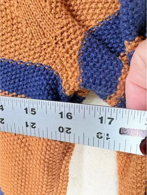 Sweater S Orange Navy Striped Mock Neck Knit Long Sleeve Pullover thumbnail 3