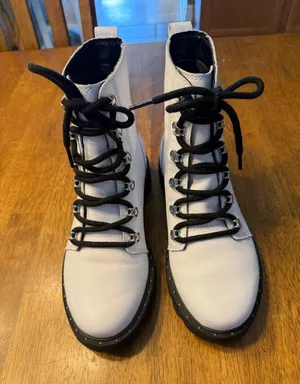 Sorel White Combat Boots with Black Laces thumbnail 1