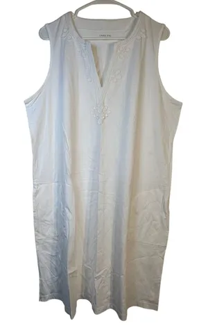 Lands End Womens White Cotton Sleeveless Embroidered Cover Up Dress XL 18 Resort thumbnail 1