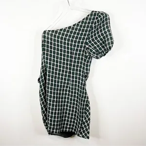 Tularosa One Shoulder Mini Dress Women's Size M‎ Green Plaid Wedding Guest thumbnail 3