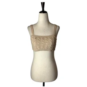 Revolve 525 Tank Top Women XS Beige Tan Oat Cable Knit Tiny Tank Cropped‎ Sexy thumbnail 2