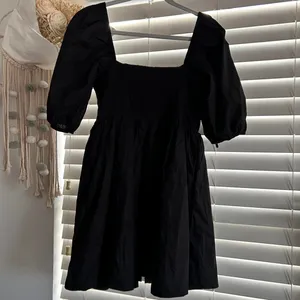 Maeve Black Romantic Puff Sleeve Babydoll Mini Dress Size Small thumbnail 2