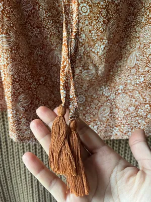 Blush Rust Paisley Off-Shoulder Midi Dress with Tassel Tie thumbnail 7