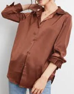 NWT brown silky button down thumbnail 1