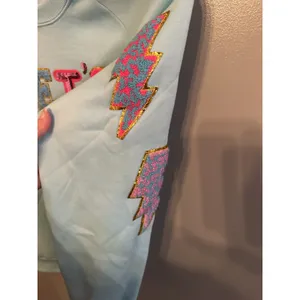 Simply Southern Let's Go Girls Sequin Lightning Bolt‎ Sweatshirt Light Blue S thumbnail 4
