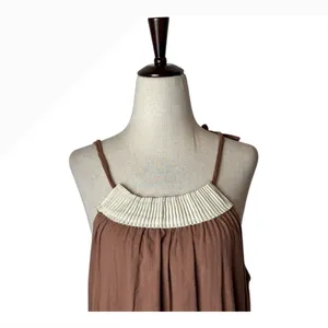 Anthropologie Left of Center Dress Women Medium‎ Brown Pleated Neck Mini Boho thumbnail 4