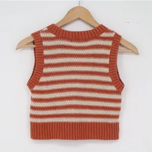 Arizona Jean Co Sweater Vest Womens S Cropped Orange Striped V-Neck Excellent thumbnail 4