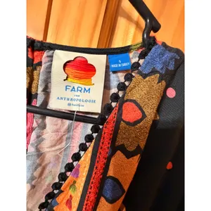 Farm Rio Anthropologie Black Floral Mini Dress Size S Boho V-Neck Pom Trim thumbnail 5
