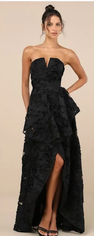 Lulus Majestic Glam Black Strapless Textured High-Low Maxi Dress Size Small NWT thumbnail 1