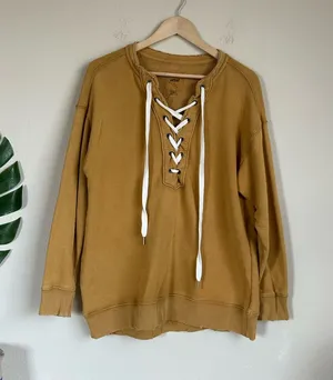 Aerie Lace Up Golden Mustard Relaxed Sweatshirt thumbnail 1