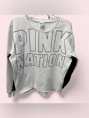 Victoria's Secret PINK Nation Campus Crew Sweatshirt White Black Medium thumbnail 2
