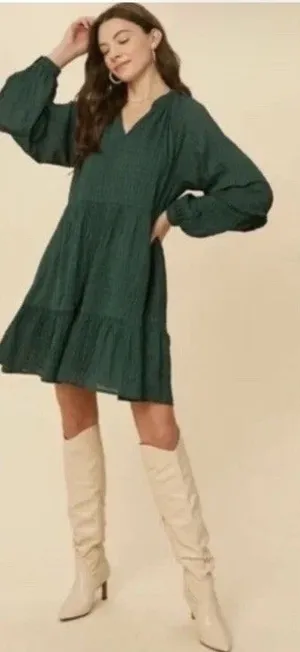 Maeve Green Amber Peasant Boho Festival Tiered Tunic Dress Size Small Modest thumbnail 1
