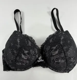 Victorias Secret Black Floral Lace Underwire Bra 36D Lightly‎ Lined T-Shirt Bra thumbnail 1